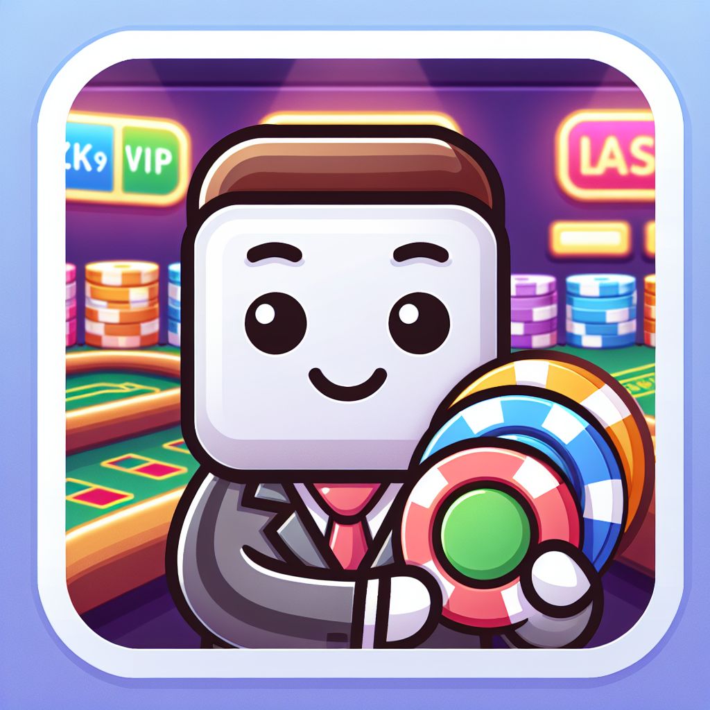 Cartoon character with casino chips and the ZK9vip brand name visible, celebratory casino scene